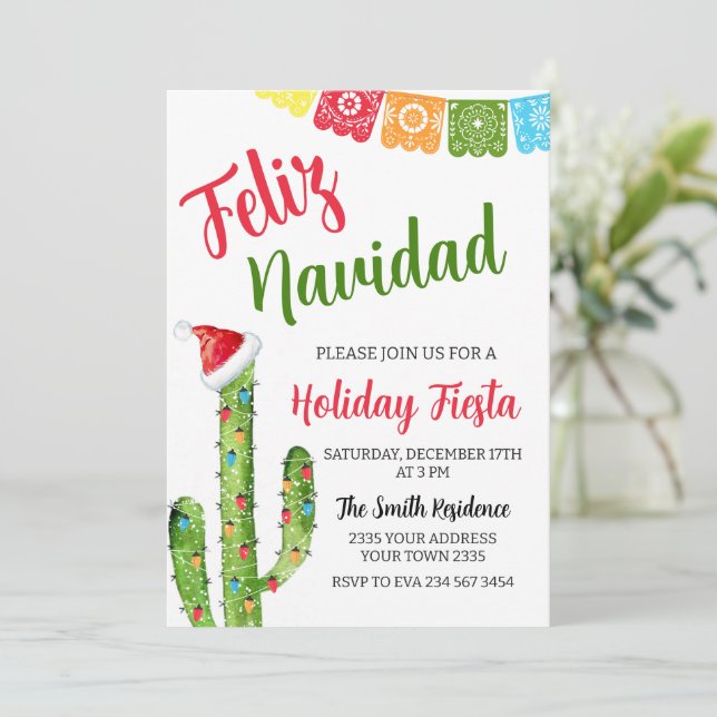 Invitation Cactus de Feliz Navidad Fête de Noël (Debout devant)