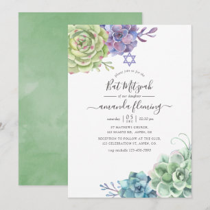 Invitation Cactus de gouache Succulents Bar Mitzvah