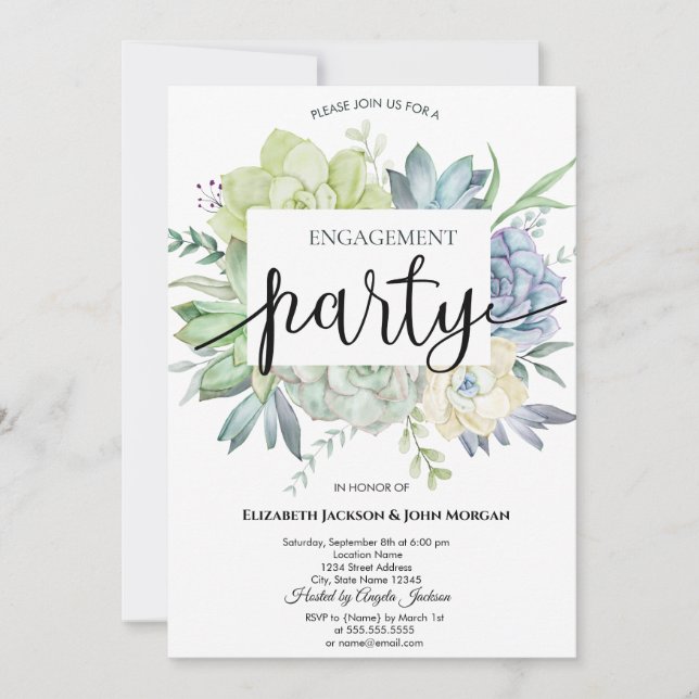 Invitation Cactus de succulents à l'aquarelle Engagement   (Devant)