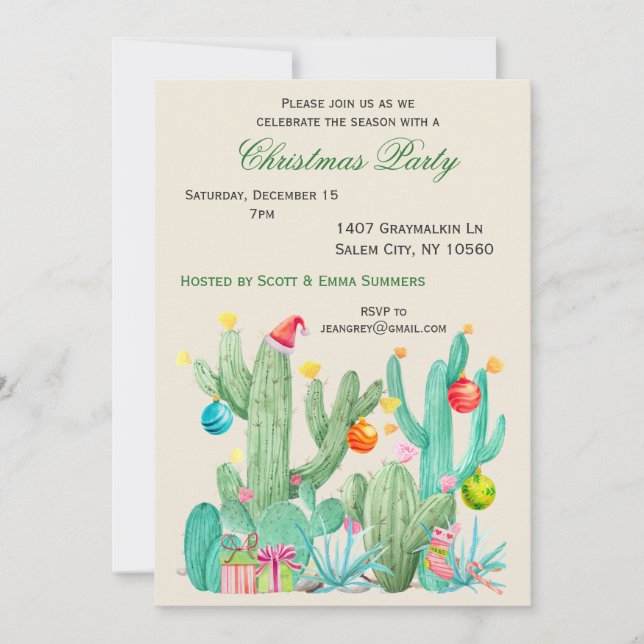 Invitation Cactus de vacances de Noël Sud-Ouest désertique (Devant)
