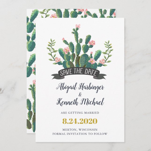 Invitation Cactus Desert Love Save the Date Card (Devant / Derrière)