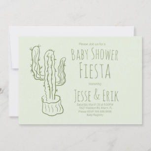 Invitation Cactus Dessiné à la Main Baby Shower Vert Pastel