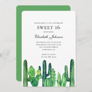 Invitation Cactus doux 16. Cactus verts moderne 16e anniversa