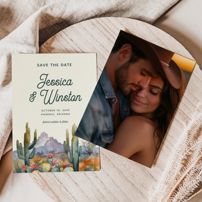 Invitation Cactus du désert moderne Photo Sauvez la date (Créateur téléchargé)