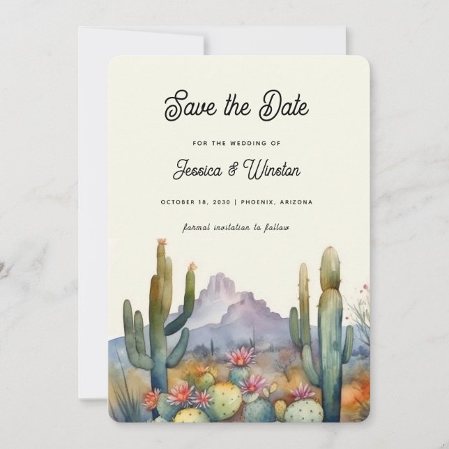 Invitation Cactus du désert moderne Sauvez la date (Devant)