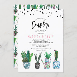 Invitation Cactus et points verts modernes Douche Couples