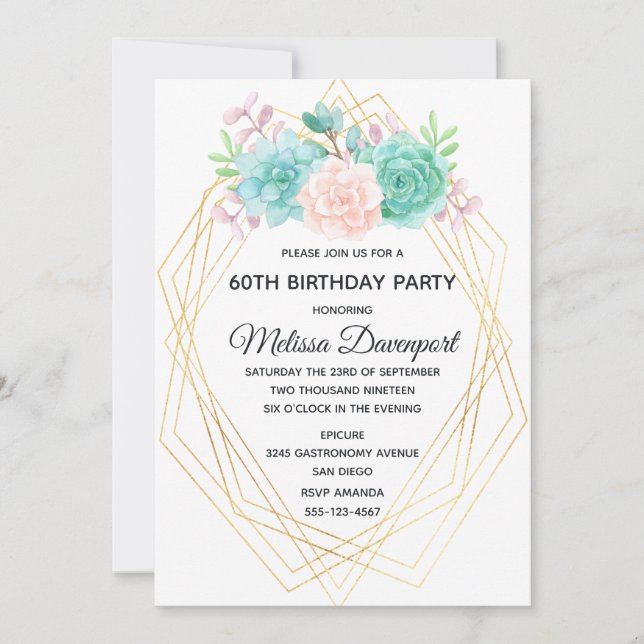 Invitation Cactus et Succulentes Rose et Vert Moderne Aquarel (Devant)