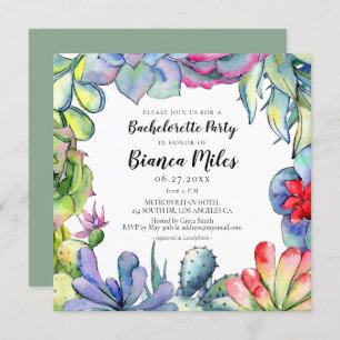 Invitation Cactus et succulents aquarelle Bachelorette Party
