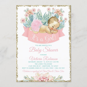Invitation Cactus Fiesta Blonde Girl Baby shower