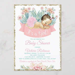 Invitation Cactus Fiesta Brunette Baby shower fille