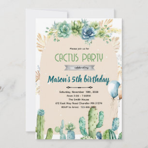 Invitation cactus fleurs bleues désert