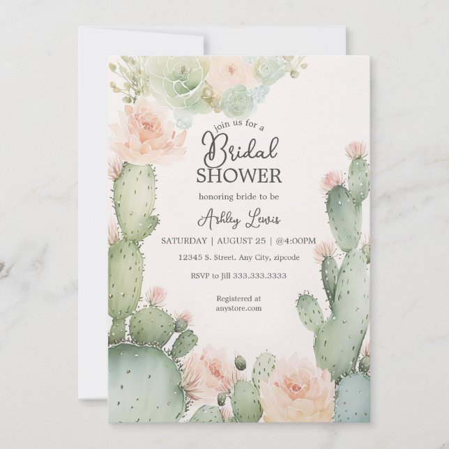 Invitation Cactus Fleurs de Boho nuptiale verdure (Devant)