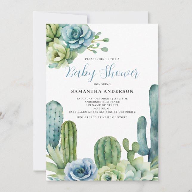 Invitation Cactus Floral  Baby Shower   (Devant)