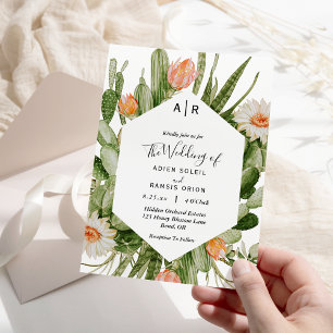 Invitation Cactus Floral Desert Monogram Mariage