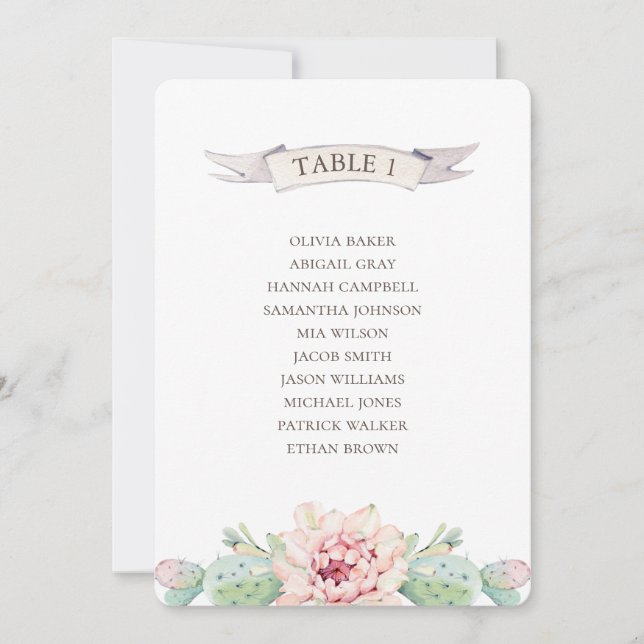 Invitation Cactus floral et succulente. Plan de table de mari (Devant)