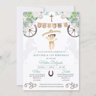 Invitation Cactus Floral Mexicain Baby Boy Charro Baptême