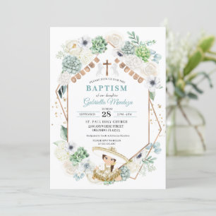 Invitation Cactus Floral Mexicaine Baby Girl Charra Baptism