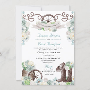 Invitation Cactus Floral Mint Green Western Cowboy Mariage