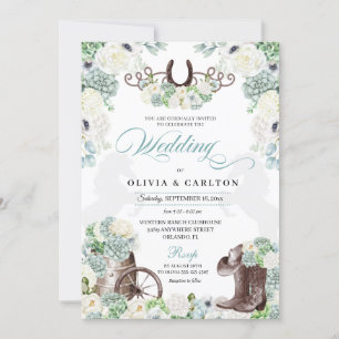 Invitation Cactus Floral Mint Green Western Cowboy Mariage