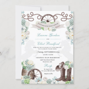 Invitation Cactus Floral Mint Green Western Cowboy Mariage