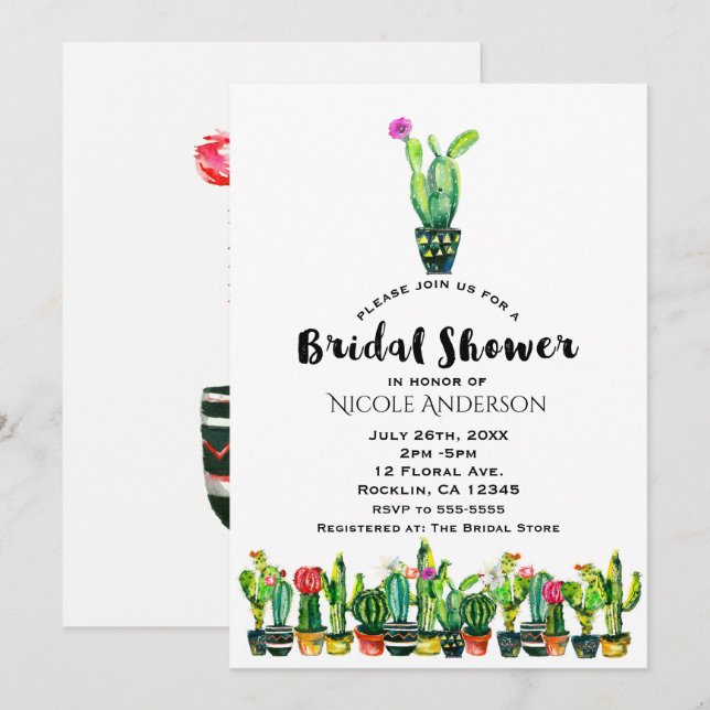 Invitation Cactus Floral Rustique Mariage Sud-Ouest (Devant / Derrière)