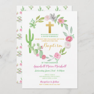 Invitation Cactus Green Baptising Cacti Pink