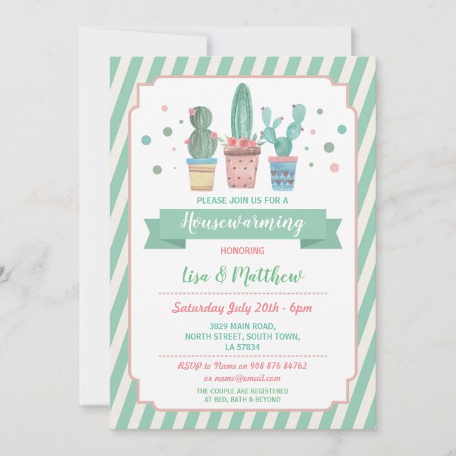 Invitation Cactus Mint Green Cacti Couples (Devant)
