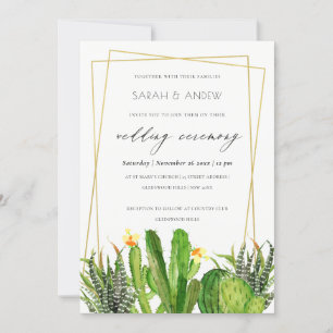 INVITATION CACTUS MODERNE JARDIN FLEURI MARIAGE D'EAU COULEUR