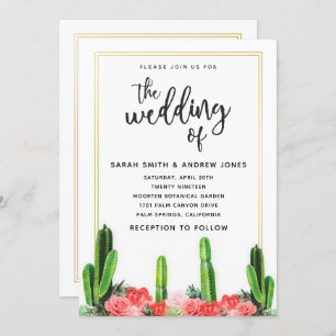 Invitation Cactus moderne, Mariage Succulent et Floral