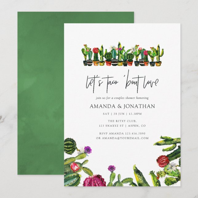 Invitation Cactus Plantes Succulentes Fête de Couple (Devant / Derrière)