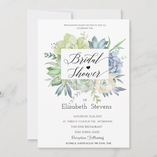 Invitation Cactus Plantes Succulentes Points Verts Baby Showe (Devant)