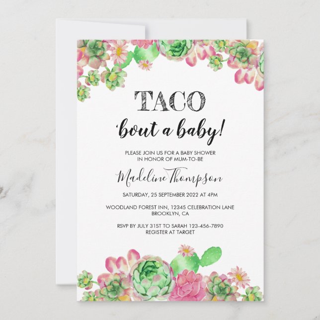 Invitation Cactus rose floral Taco à un Baby shower (Devant)