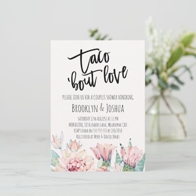 Invitation Cactus Rose Moderne Taco à propos d'Amour Couple B (Debout devant)