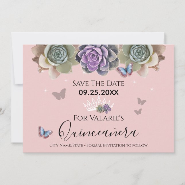 Invitation Cactus rose Quincenara Enregistrer la date Invitat (Devant)