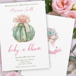 Invitation Cactus Ruban rose Bébé fille Douche