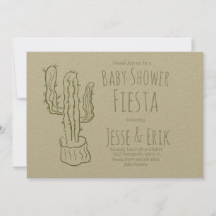 Invitation Cactus Saguaro Dessiné à la Main Vert Baby Shower