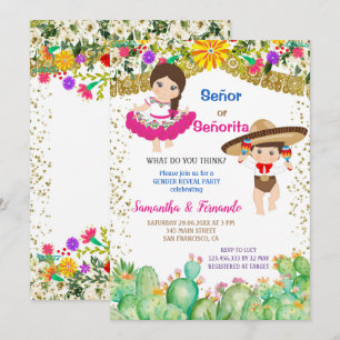 Invitation Cactus Señor ou Señorita Fiesta Révélation de genr