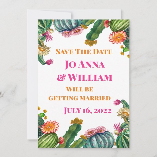 Invitation Cactus Succulent Enregistrez la Date Mariage Fête (Devant)