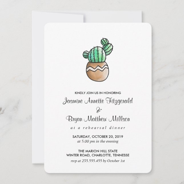 Invitation Cactus Succulent Rustic Minimal Reprsal Dîner (Devant)