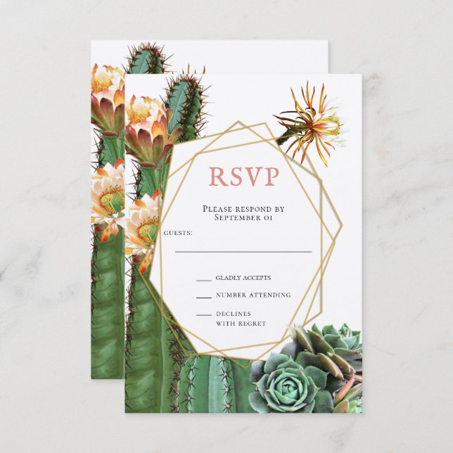 Invitation Cactus Succulent Verdure Mariage RSVP (Devant / Derrière)