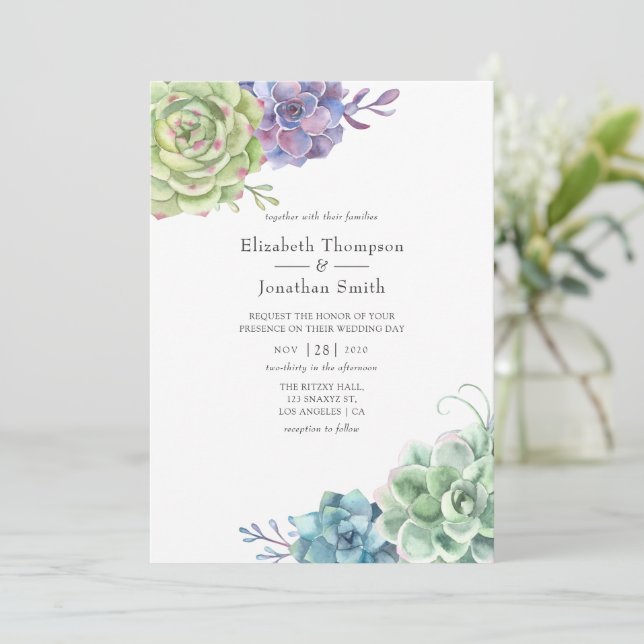 Invitation Cactus succulents aquarelle mariage (Debout devant)