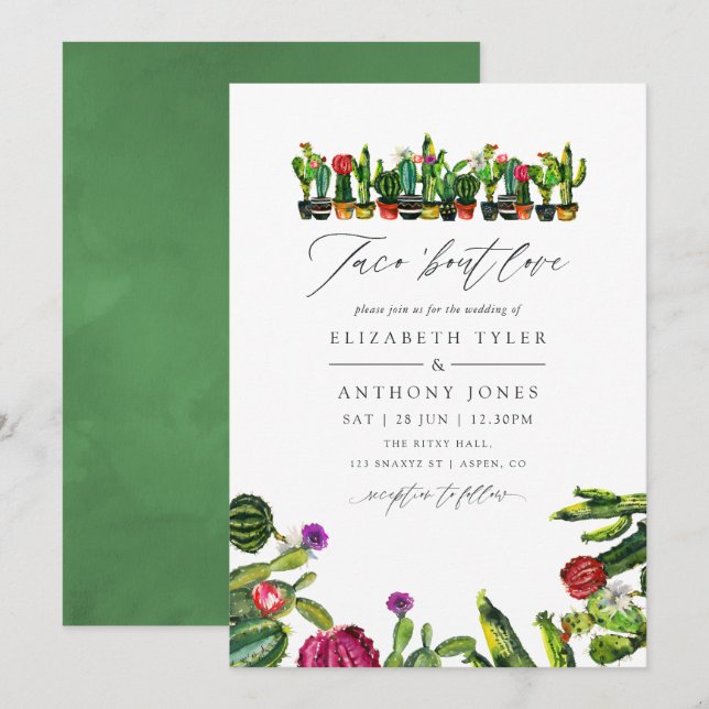 Invitation Cactus Succulents Fiesta Mariage (Devant / Derrière)