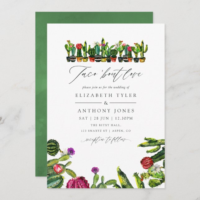 Invitation Cactus Succulents Mariage Fiesta (Devant / Derrière)