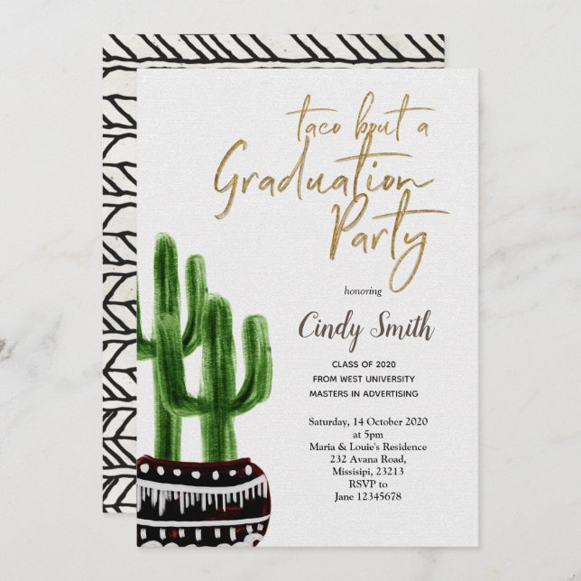 Invitation Cactus Taco à propos d'un Green Party de graduatio (Devant / Derrière)