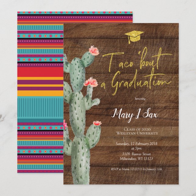 Invitation Cactus Taco à propos d'une fête de diplôme Invitat (Devant / Derrière)