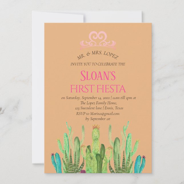 Invitation Cactus Tiara Première Fiesta Rose Anniversaire mod (Devant)