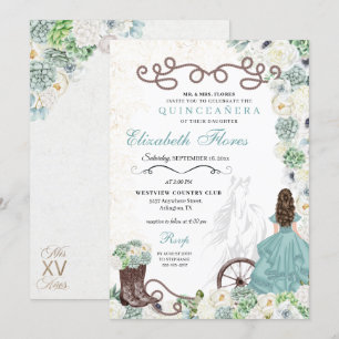 Invitation Cactus vert menthe Western Charro Horse Quinceañer