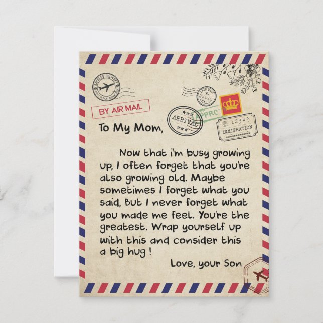 Invitation Cadeau à mon fils, maman et fils, lettre d'amour à (Devant)