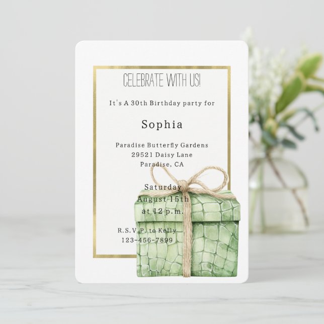 Invitation Cadeau Anniversaire Imprimé Alligator Vert   (Debout devant)