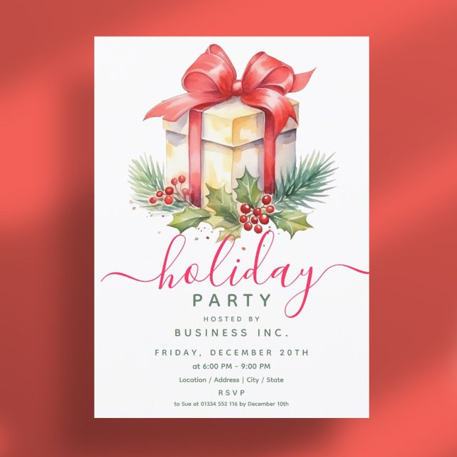 Invitation Cadeau Aquarelle moderne Entreprise Fête de vacanc (Modern Watercolor Gift Corporate Holiday Party Invitation)